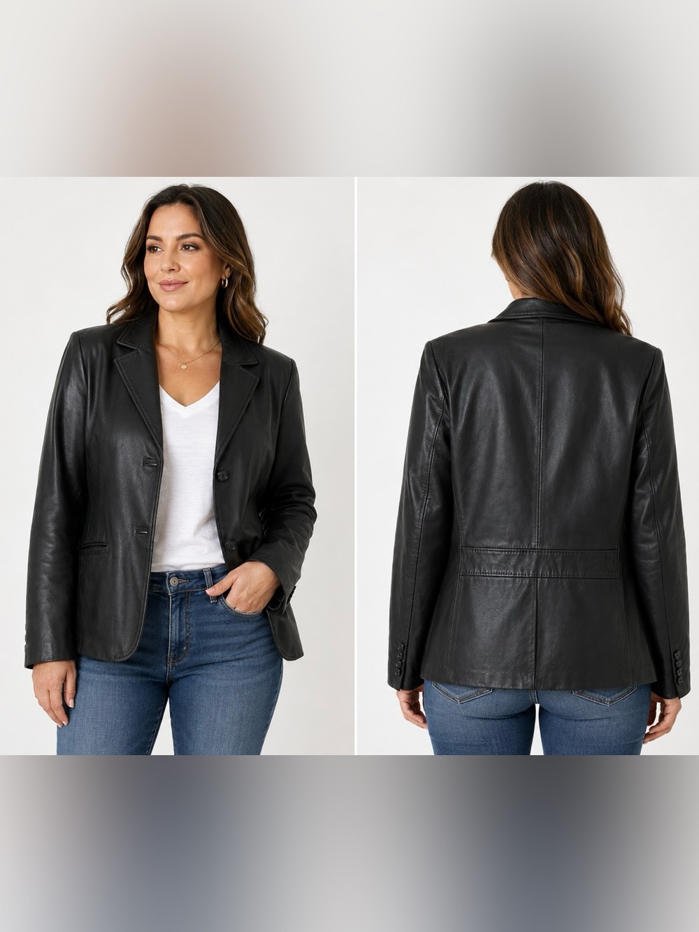 Covington Women's Leather Blazer Jacket Black Genuine Leather 16-18W